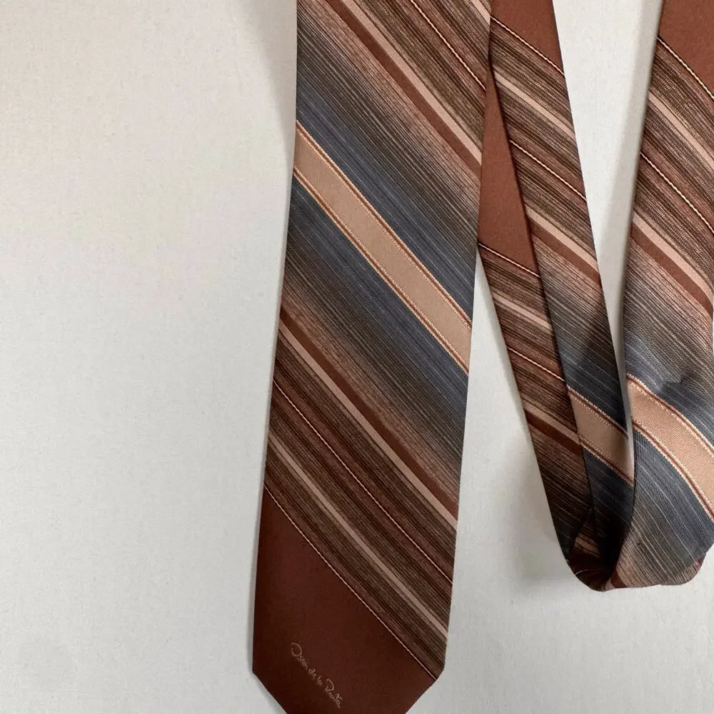 Oscar De La Renta Men’s Striped Neck Tie Brown Classic Menswear Retro